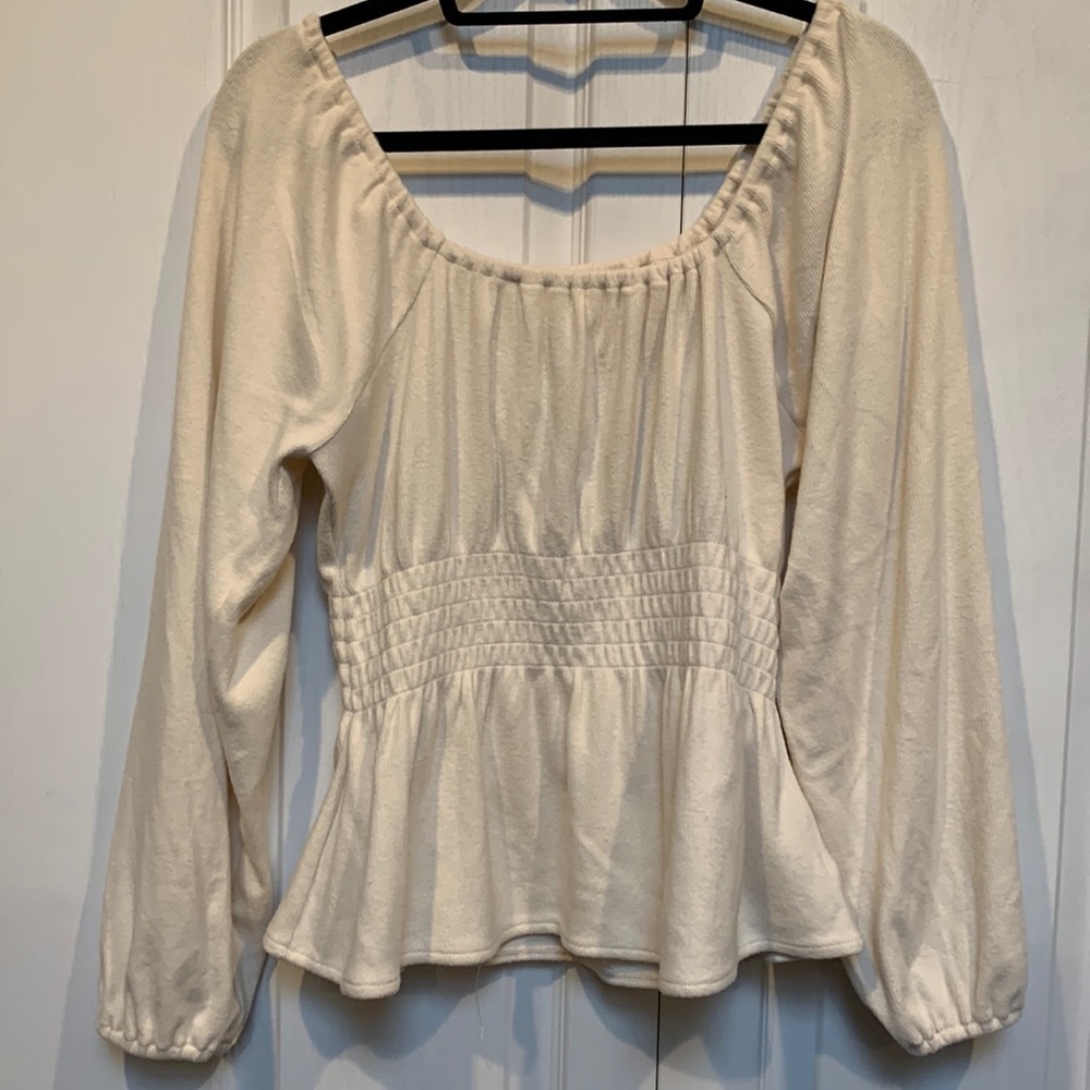 Madewell Top Long Sleeve, Scoop Neck Ivory